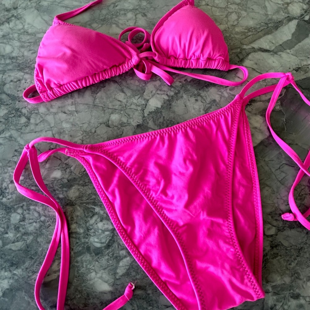 PINK Victoria's Secret Triangle String Two Piece Bikini Pink XS/M - Picture 3 of 7